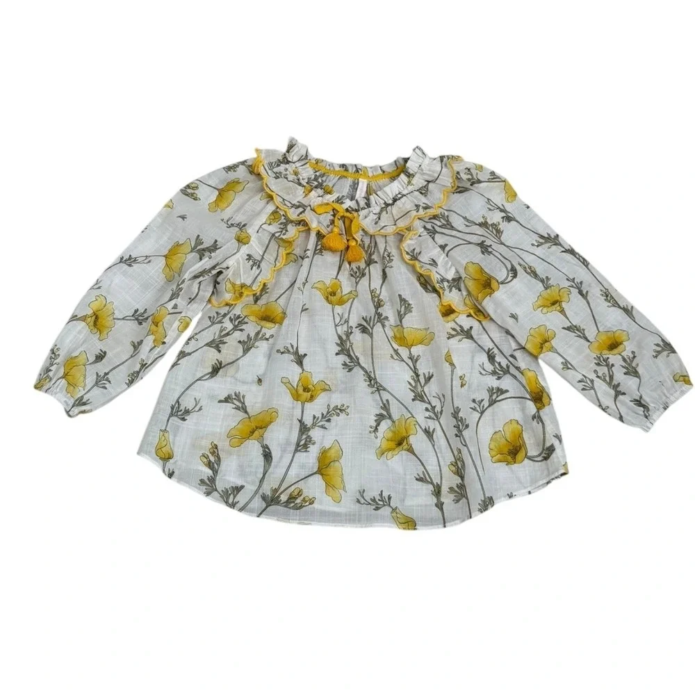 Zimmermann Jeannine Matching Skirt Set Yellow Floral Girls 6/8 Logo Print